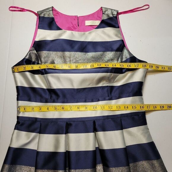 Eliza J Striped Crepe Fit & Flare Party Dress  Navy White Metallic Silver Pocket - Picture 12 of 13